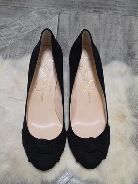 Jessica Simpson Siennah Black Microsuede Wedge Pumps